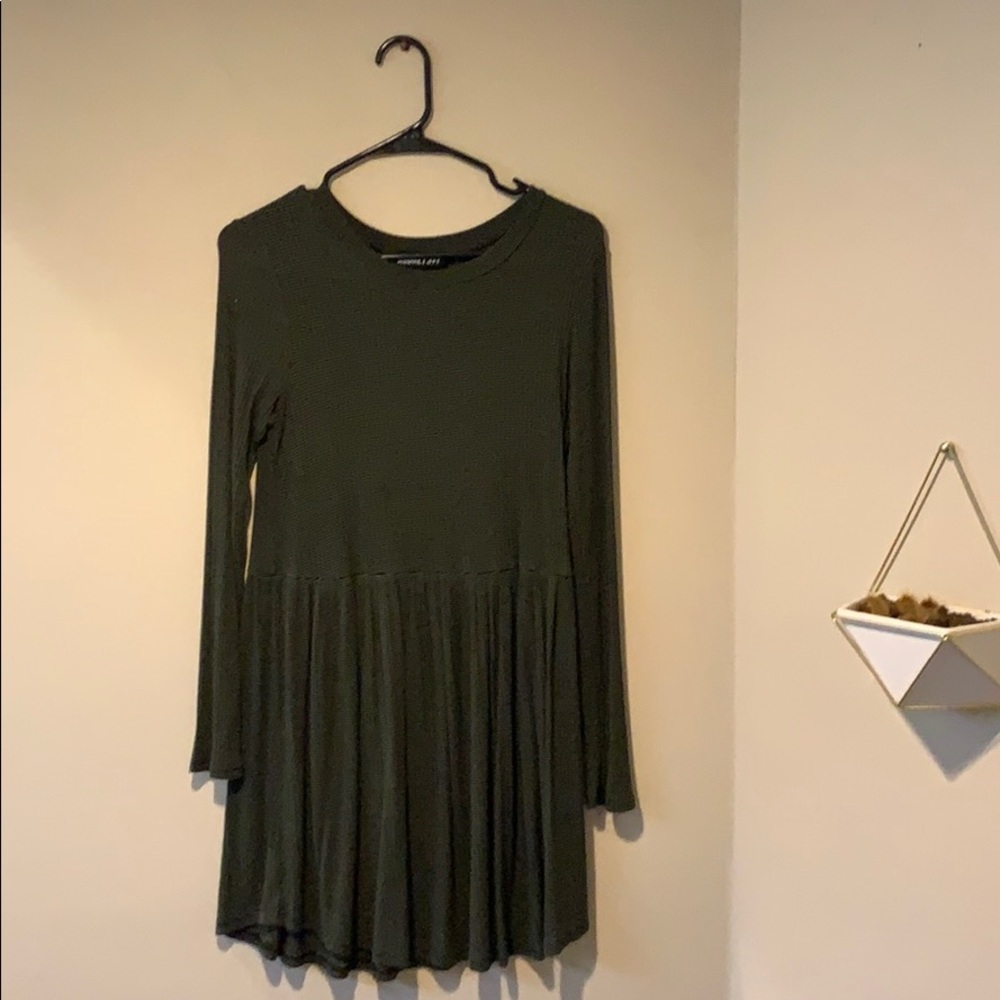 Green Striped Long Sleeve Mini Dress